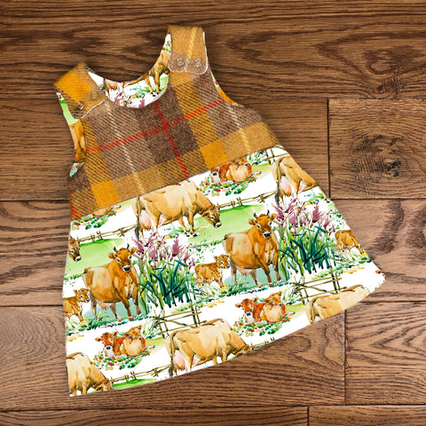 Cows in the meadow harris tweed topped dress