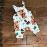 The Little Fawn Highland cow romper 0-4 years