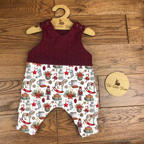 Christmas toys cable knit topped romper