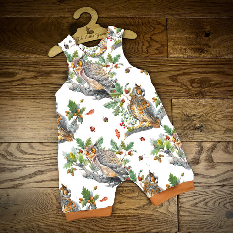 The wise owl short cuffed Romper 0-4 years