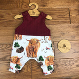 Highland cow cable knit topped romper