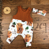 Highland cow cable knit topped romper