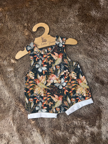 Hummingbird flutters Romper with rolled cuffs 0-4 years