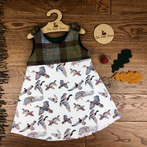 Mallards in flight harris tweed topped dress