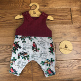 Birds and holly cable knit topped romper