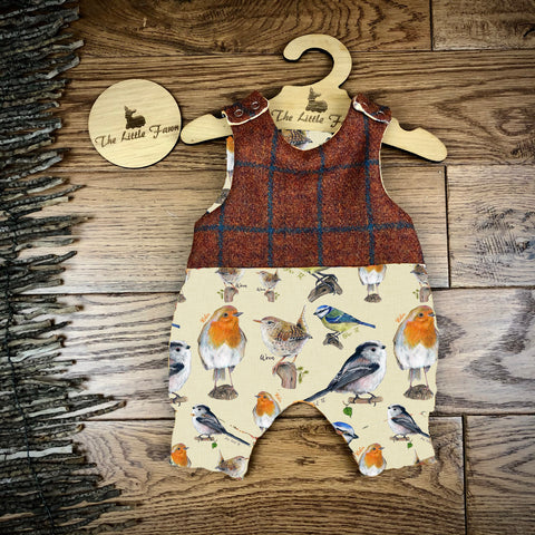Garden birds harris tweed topped romper