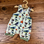 Garden birds short cuffed Romper 0-4 years