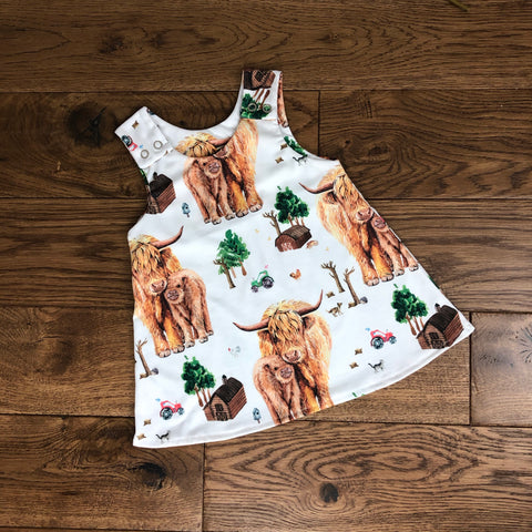 The Little Fawn Highland Cow A-Line Dress 0-4 years