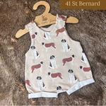 Dog Breeds romper with rolled cuffs 0-4 years
