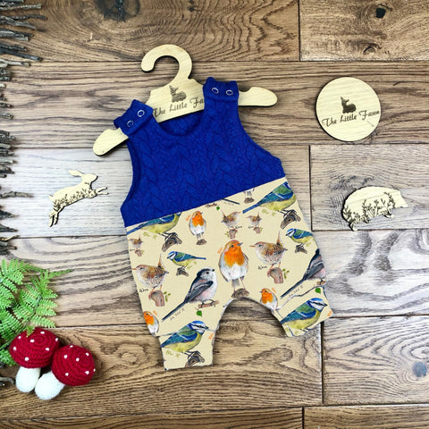Garden birds cable knit topped romper