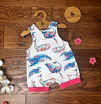 Floral whales short cuffed Romper 0-4 years