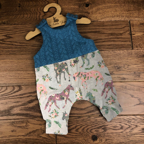Patchwork horses cable knit topped romper