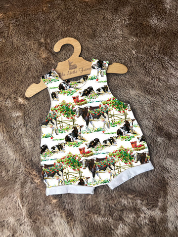 Cows in the orchard Romper with rolled cuffs 0-4 years