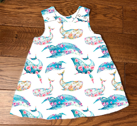 Floral whales A-Line Dress 0-4 years