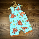 Sea turtles short cuffed romper 0-4 years